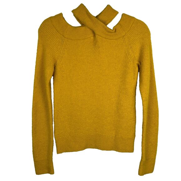Moth by Anthropologie Crossover Neck Sweater Wool Alpaca Knit Mustard Yellow M - Picture 6 of 14